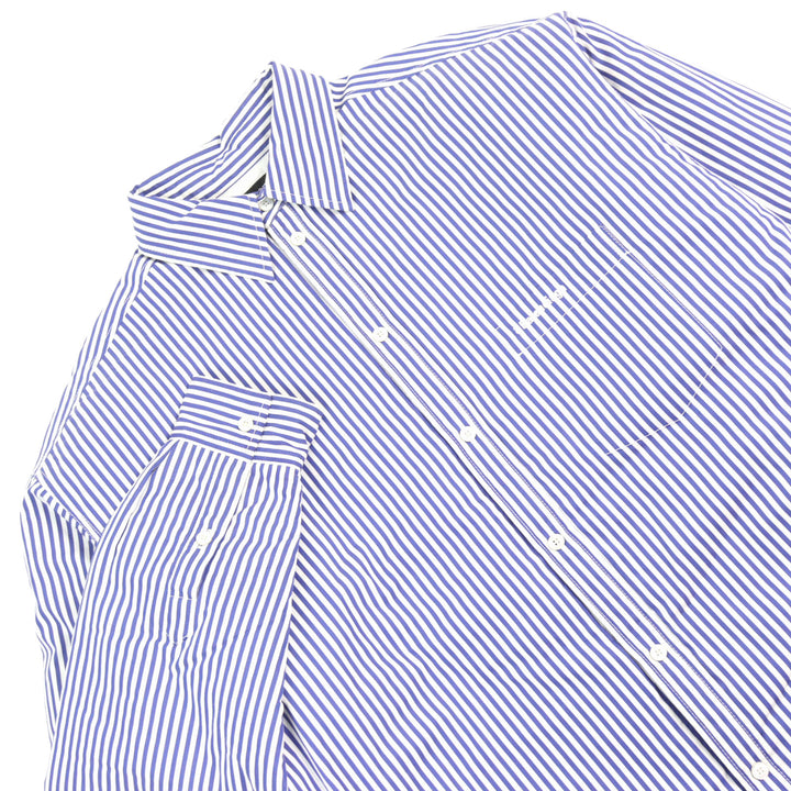 美品○BALENCIAGA バレンシアガ 21SS 642339 オーバーサイズ パデッド フランネル ストライプ 長袖シャツ ブルー ホワイト 36 正規品