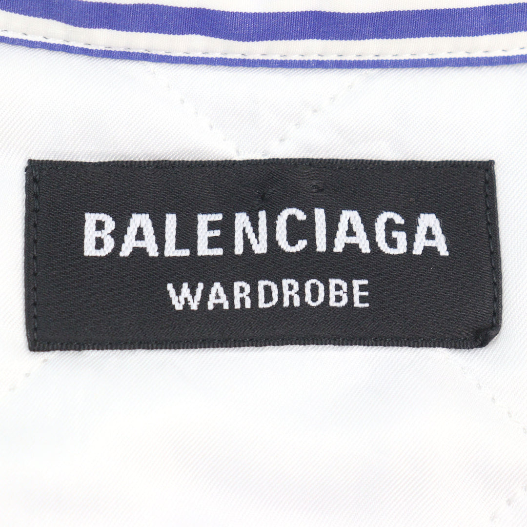 美品○BALENCIAGA バレンシアガ 21SS 642339 オーバーサイズ パデッド フランネル ストライプ 長袖シャツ ブルー ホワイト 36 正規品