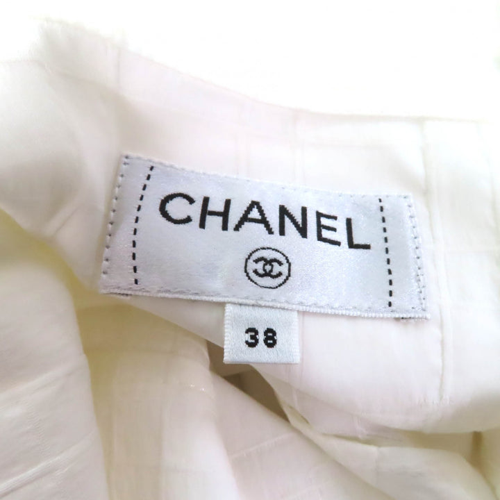 美品★CHANEL シャネル P78855 シルク混 ロゴボタン付 ココマーク ノースリーブ シャツ ブラウス ホワイト 38 正規品 レディース