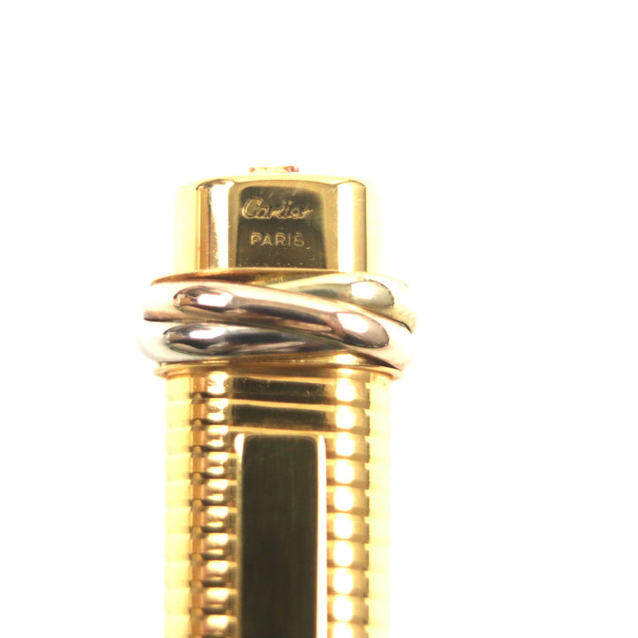 極美品▼Cartier カルティエ ヴィンテージ トリニティ ボーダー柄 キャップ式 ボールペン ゴールド ケース付き フランス製 メンズ