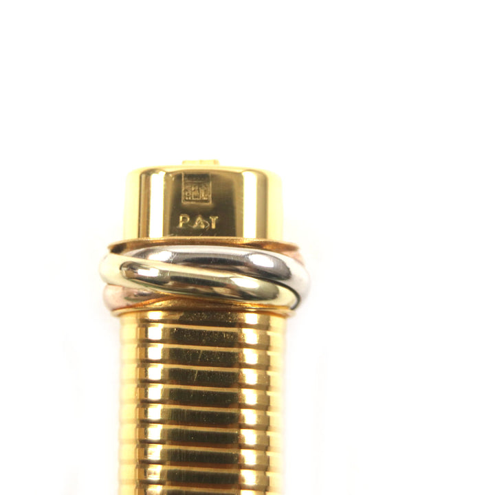 極美品▼Cartier カルティエ ヴィンテージ トリニティ ボーダー柄 キャップ式 ボールペン ゴールド ケース付き フランス製 メンズ