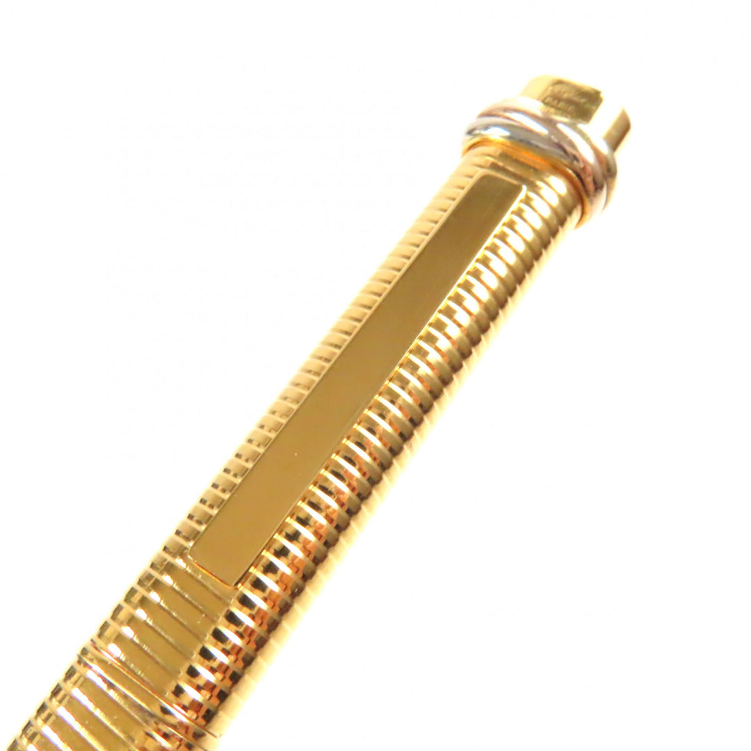 極美品▼Cartier カルティエ ヴィンテージ トリニティ ボーダー柄 キャップ式 ボールペン ゴールド ケース付き フランス製 メンズ