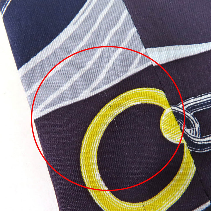 未使用品☆HERMES エルメス カレイドスコープ・エフェクト シルク100％ クロップドパンツ ネイビー 40 フランス製 正規品 レディース