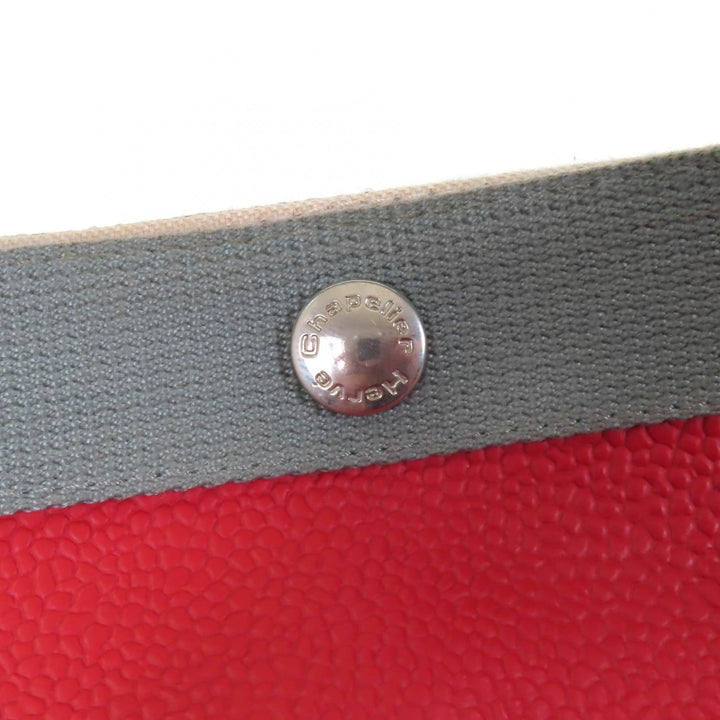 美品☆Herve Chapelier エルベ・シャプリエ 725GP コーテッドキャンバス スクエア レザー トートバッグ レッド フランス製 レディース