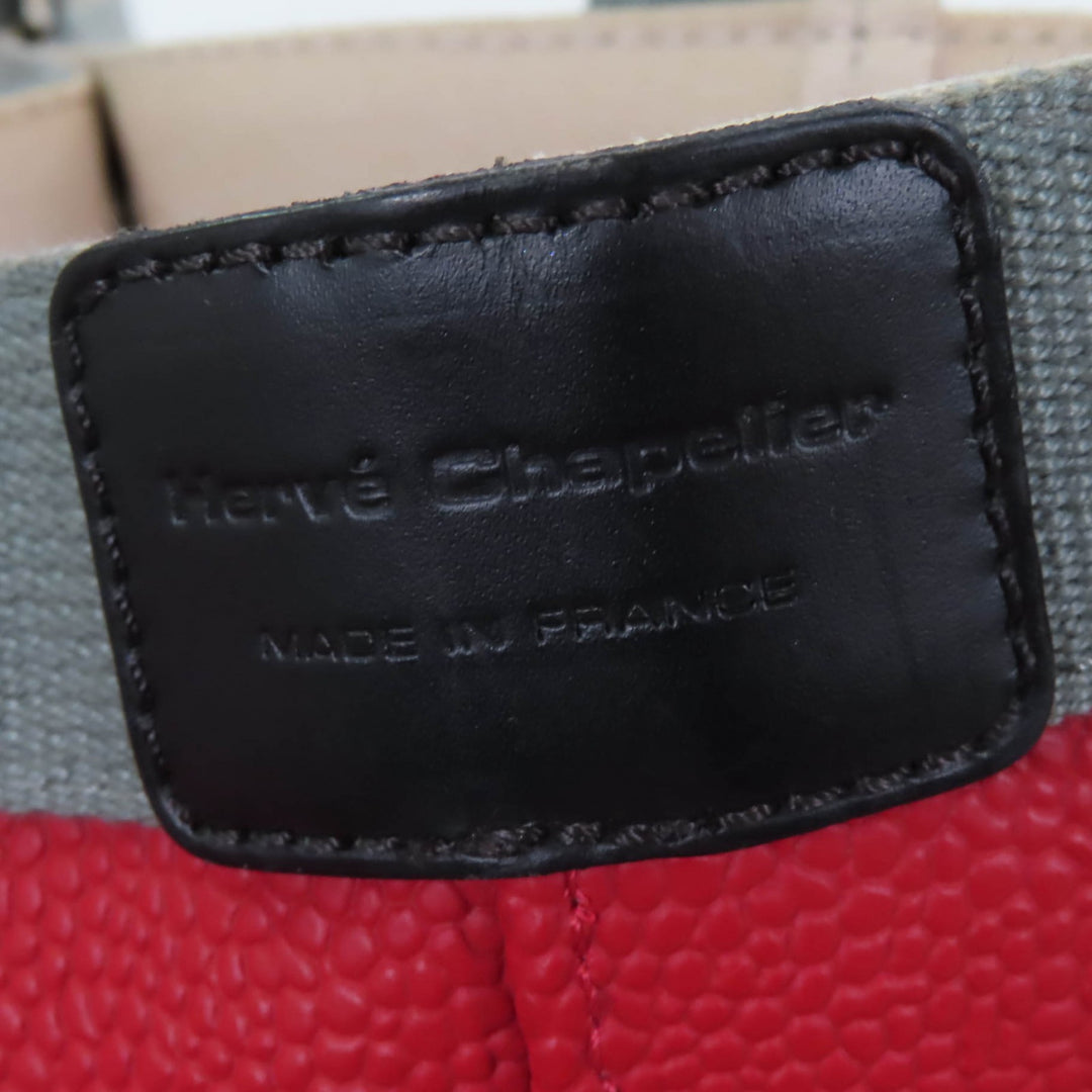美品☆Herve Chapelier エルベ・シャプリエ 725GP コーテッドキャンバス スクエア レザー トートバッグ レッド フランス製 レディース