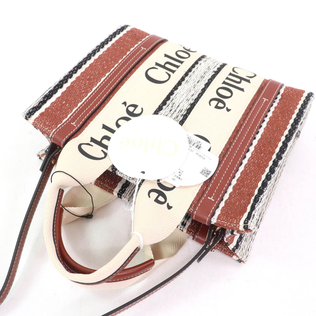 未使用品☆Chloe クロエ CHC22SS397G4427S ウッディ スモール トート リネン100％ レザー使い 2WAY トートバッグ 保袋付 伊製 レディース