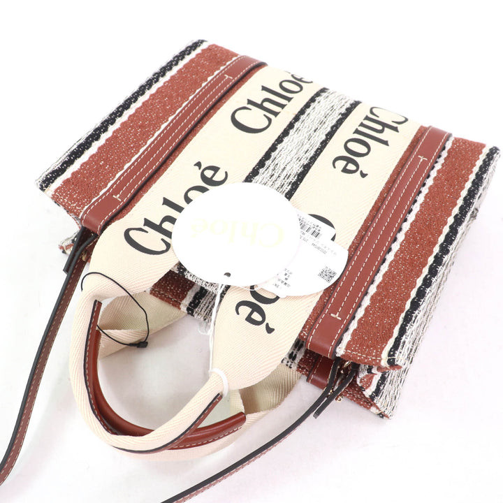 未使用品☆Chloe クロエ CHC22SS397G4427S ウッディ スモール トート リネン100％ レザー使い 2WAY トートバッグ 保袋付 伊製 レディース