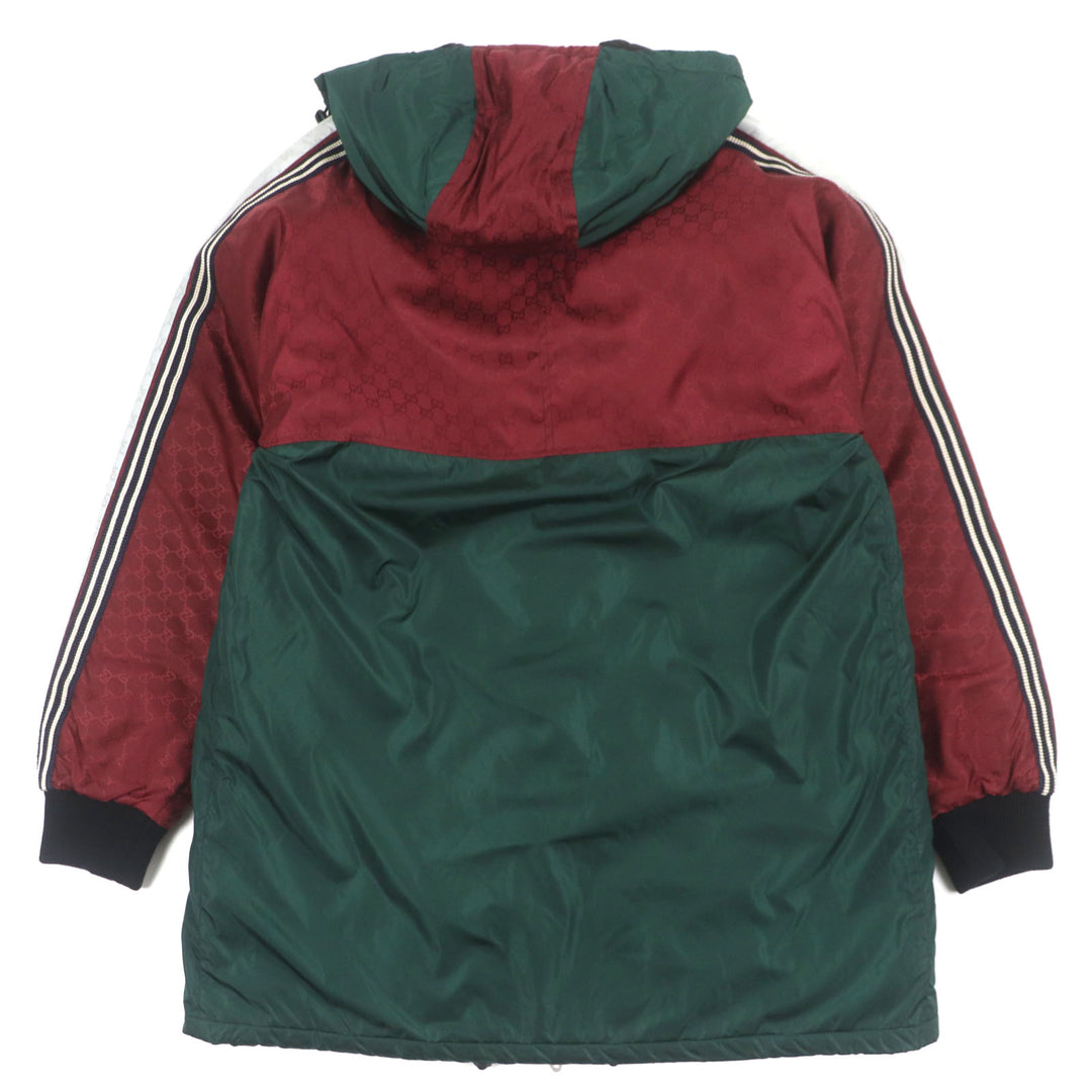 美品▼GUCCI グッチ 590746 GG柄 フード付き 中綿 WZIPUP コート マウンテンパーカー グリーン ボルドー 46 イタリア製 正規品 メンズ