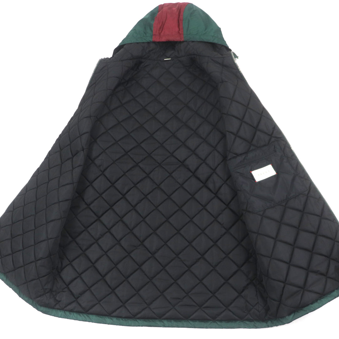 美品▼GUCCI グッチ 590746 GG柄 フード付き 中綿 WZIPUP コート マウンテンパーカー グリーン ボルドー 46 イタリア製 正規品 メンズ