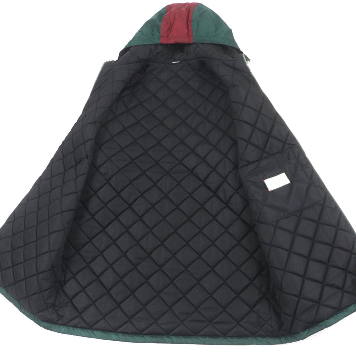 美品▼GUCCI グッチ 590746 GG柄 フード付き 中綿 WZIPUP コート マウンテンパーカー グリーン ボルドー 46 イタリア製 正規品 メンズ