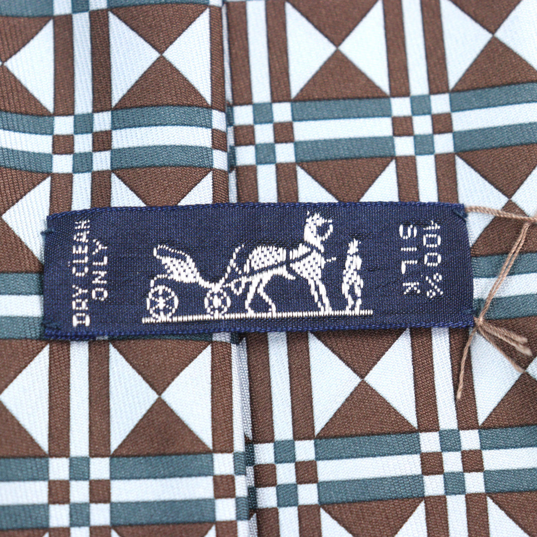 未使用品○HERMES エルメス CRAVATE クラヴァット シルク100% アール・デコ 幾何学模様 ネクタイ マルチカラー 箱付き フランス製 メンズ