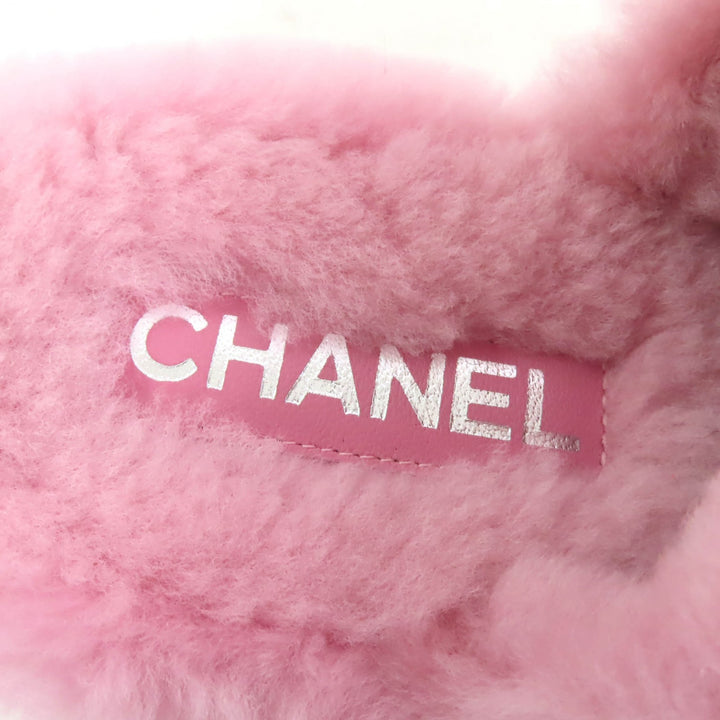 未使用品★CHANEL シャネル G45984 ココマーク刺繍入り シアリングラム ファー ミュール サンダル ピンク 35 保存袋付き イタリア製