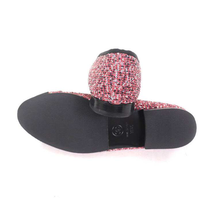 極美品★CHANEL シャネル G02819 リボン付 ココマーク スパンコール バレリーナシューズ ピンク系 36.5 保存袋付き イタリア製 レディース