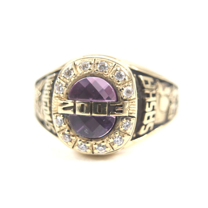 極美品▼JOSTENS ジャスティンズ 2003 SASHA DRAGUNS 18K 12Pダイヤモンド カレッジリング・指輪 日本サイズ13号相当 重量10.98g メンズ