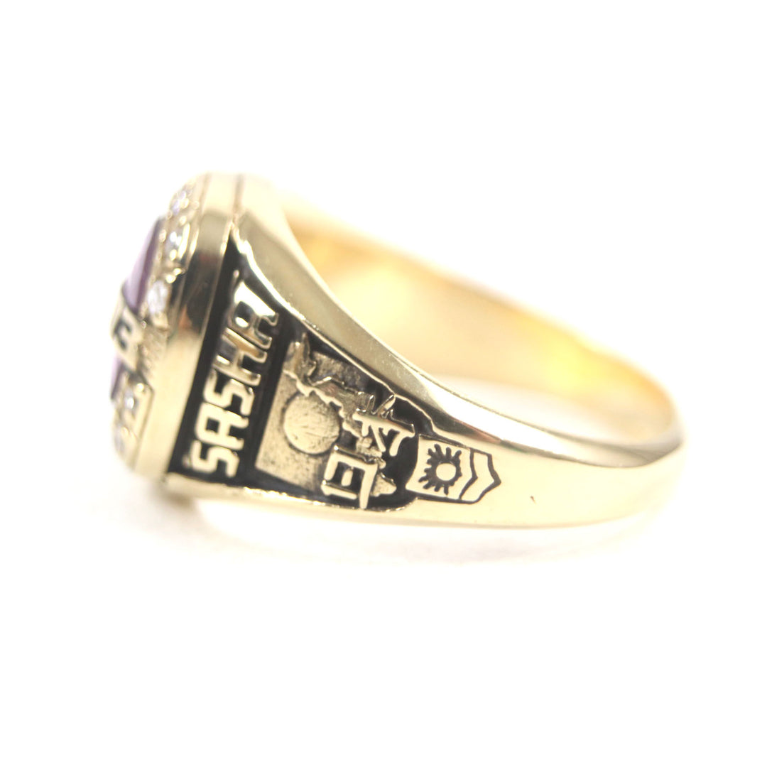 極美品▼JOSTENS ジャスティンズ 2003 SASHA DRAGUNS 18K 12Pダイヤモンド カレッジリング・指輪 日本サイズ13号相当 重量10.98g メンズ