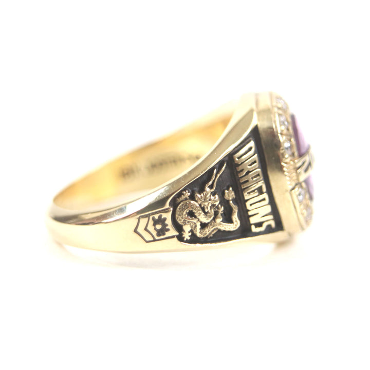 極美品▼JOSTENS ジャスティンズ 2003 SASHA DRAGUNS 18K 12Pダイヤモンド カレッジリング・指輪 日本サイズ13号相当 重量10.98g メンズ
