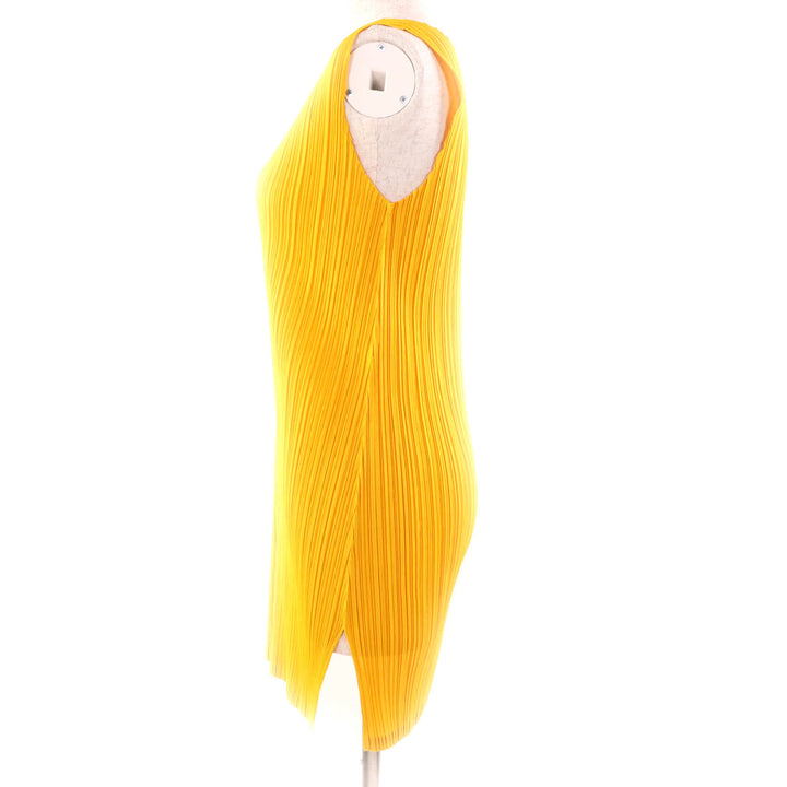 極美品★PLEATS PLEASE プリーツプリーズ イッセイミヤケ PP51-JT207 ノースリーブ チュニック ワンピース イエロー 3 日本製 正規品