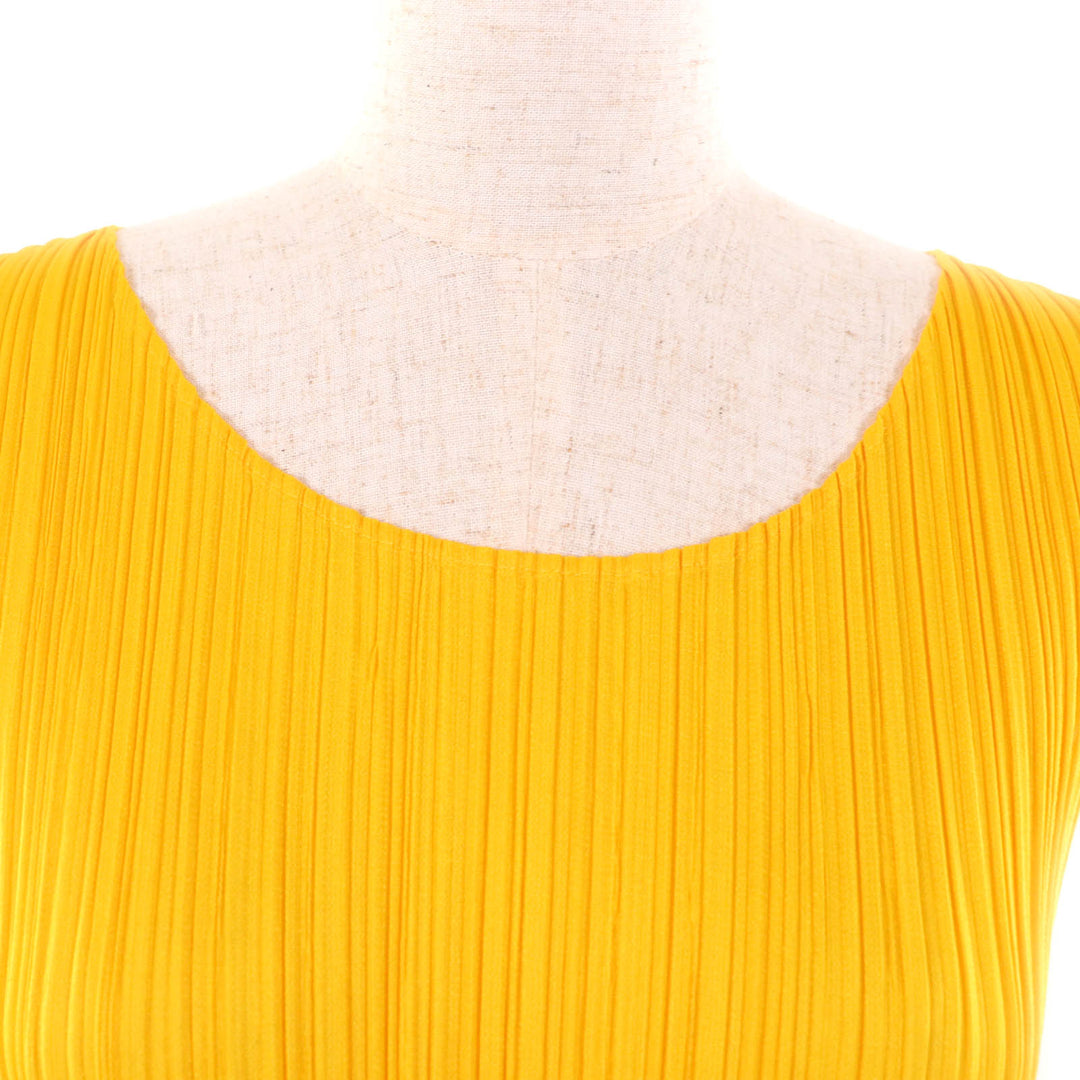 極美品★PLEATS PLEASE プリーツプリーズ イッセイミヤケ PP51-JT207 ノースリーブ チュニック ワンピース イエロー 3 日本製 正規品