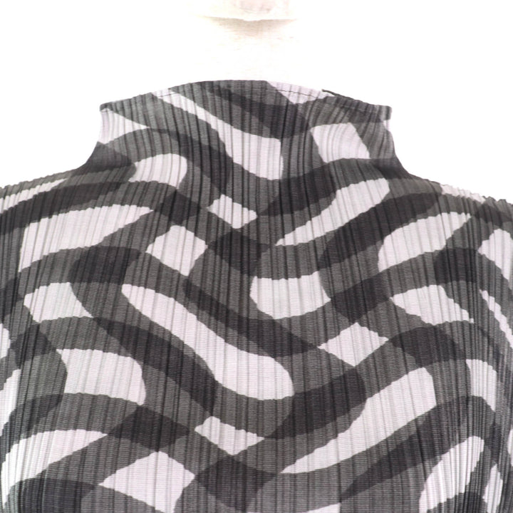 極美品★ISSEY MIYAKE イッセイミヤケ PP73-JK782 総柄 ハイネック ノースリ チュニック ワンピース ブラック グレー 3 日本製 正規品