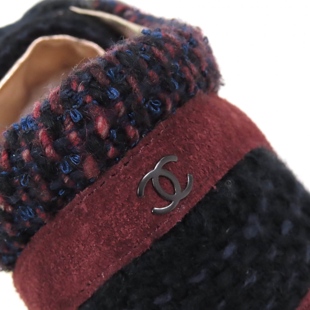 美品△CHANEL シャネル G30422 ココマーク ツイード切替 スウェードレザー使 スニーカー メタリックイエロー ブラック ブラウン 35 袋付