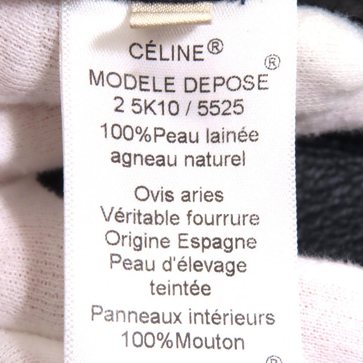 極美品△CELINE セリーヌ 2 5K10/5525 フィービー期 ラムスキン ムートン シアリング ノーカラー ライダース ジャケット 紺色 34 正規品