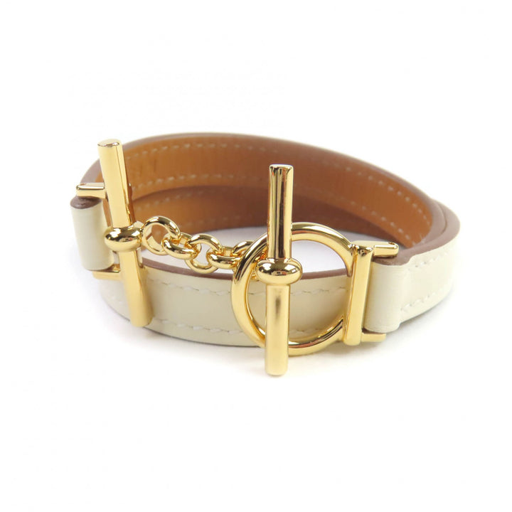 未使用品★HERMES エルメス クロワジエール ドゥブルトゥール ナタ ヴォースイフト ゴールド金具 レザー ブレスレット T2 K刻印 箱・袋付