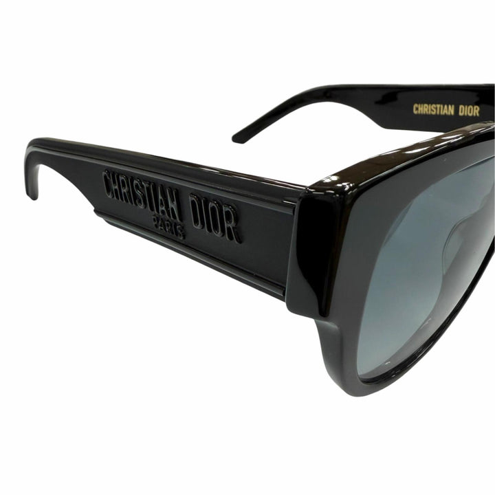 美品☆Christian Dior クリスチャンディオール Wildior BU ウェリントン フレームロゴ サングラス ブラック 54□21 145 伊製 デモレンズ