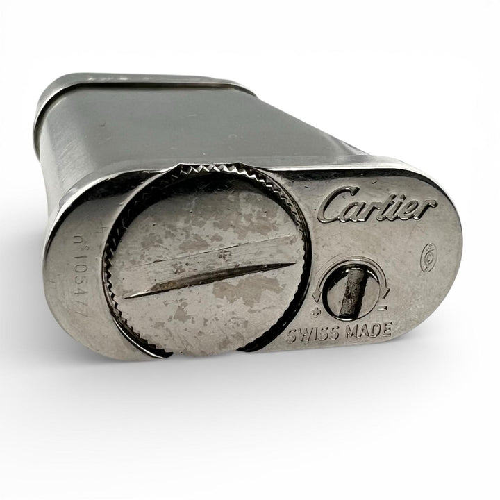 美品▲Cartier カルティエ ゴドロン ヘアライン ローラー式 喫煙具 ガス ライター シルバー スイス製 メンズ 着火確認済み