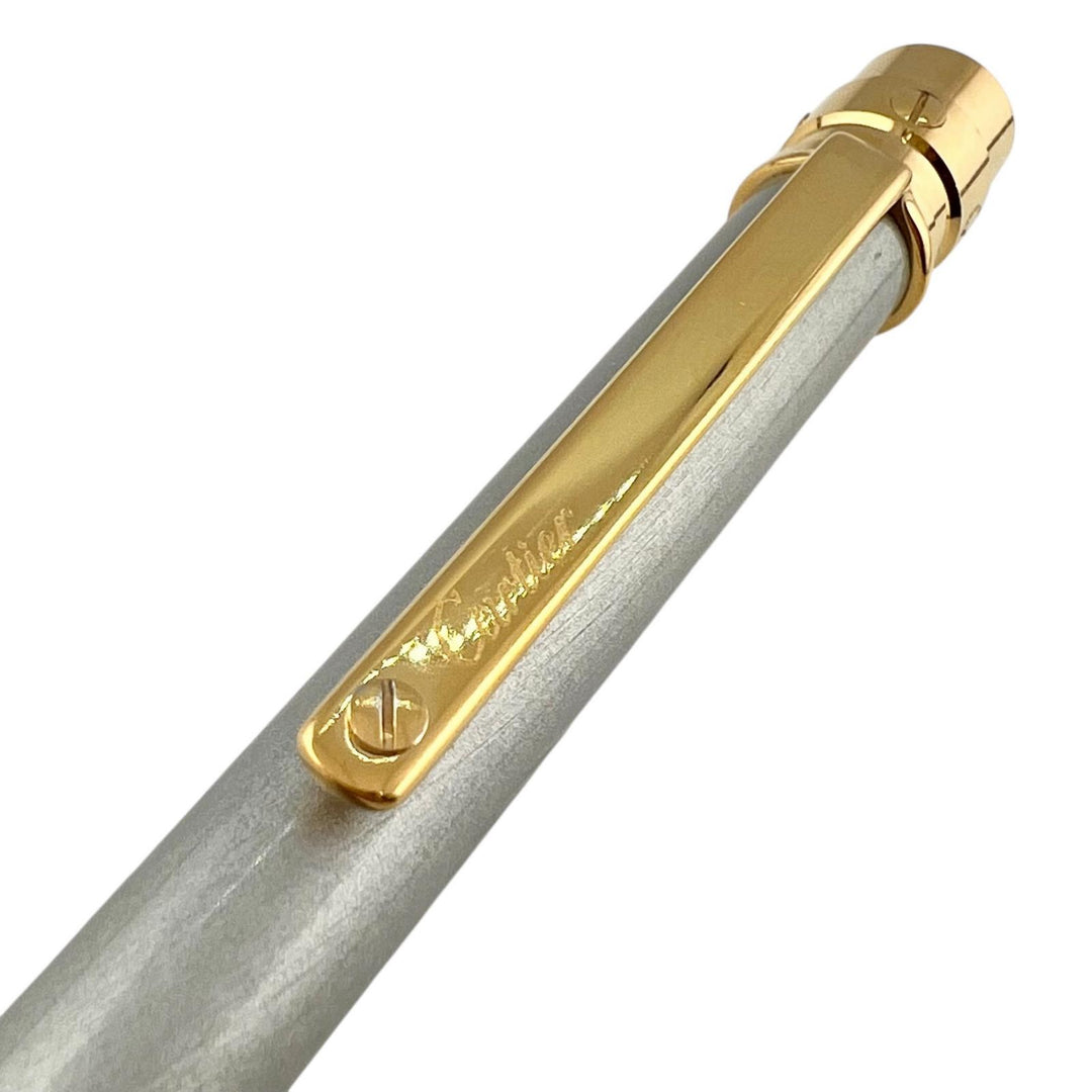 良品▲Cartier カルティエ GP サントス ツイスト式 ボールペン シルバー ゴールド フランス製 メンズ 筆記確認済み