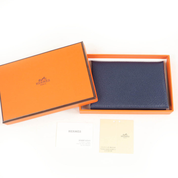 未使用品☆HERMES エルメス カルヴィ デュオ シェーブル ブルーニュイ シルバー金具 コインケース W刻 箱付き フランス製 レディース