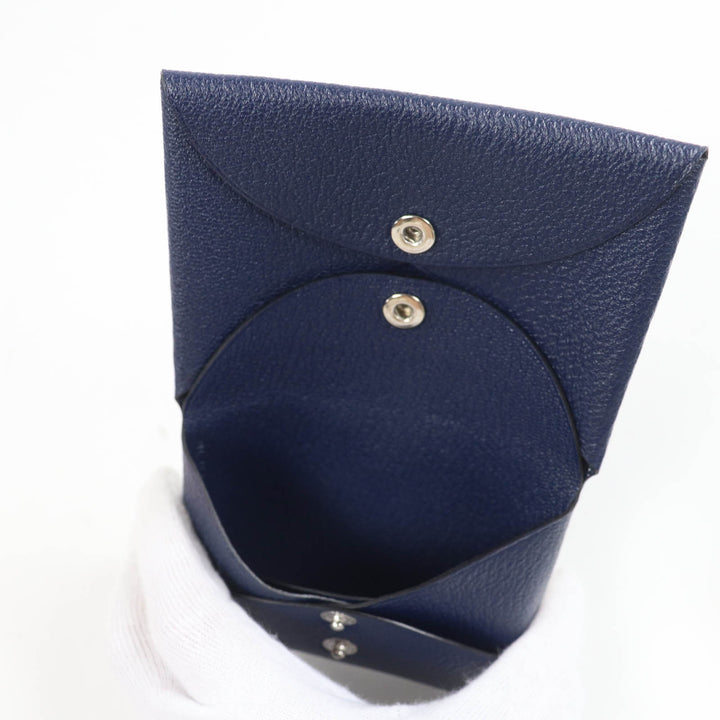未使用品☆HERMES エルメス カルヴィ デュオ シェーブル ブルーニュイ シルバー金具 コインケース W刻 箱付き フランス製 レディース