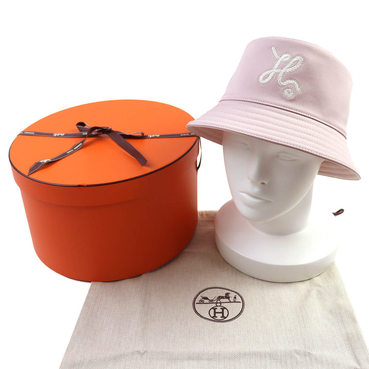 未使用品△HERMES エルメス ハーパー・ノーティック コットン Hロゴ バケットハット 帽子 ピンク 58 箱・袋付き 伊製 正規品 レディース