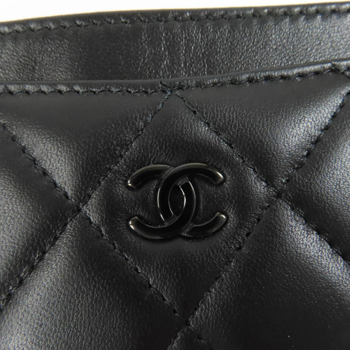 極美品☆CHANEL シャネル AP4472 ラムスキン マトラッセ ココマーク カードケース ブラック ブラック金具 箱・保存袋付 伊製 レディース