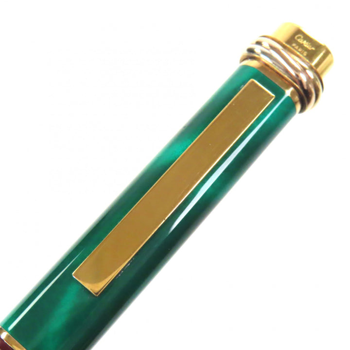 美品▼Cartier カルティエ ヴィンテージ マスト ドゥ カルティエ トリニティ ペン先18K Mニブ マーブル 万年筆 グリーン ゴールド 仏製