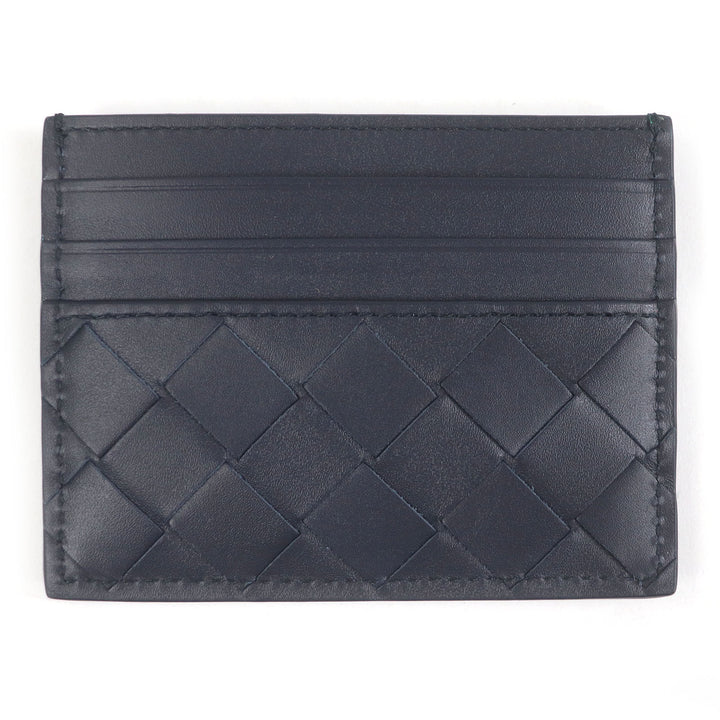 未使用品□BOTTEGAVENETA ボッテガヴェネタ 743209 レザー イントレチャート 名刺入れ カードケース ネイビー 箱・保存袋付き イタリア製
