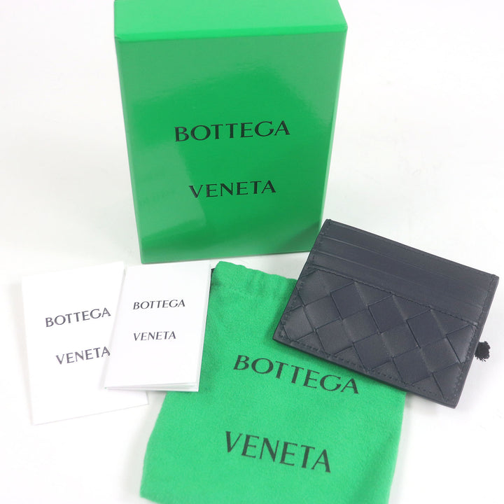 未使用品□BOTTEGAVENETA ボッテガヴェネタ 743209 レザー イントレチャート 名刺入れ カードケース ネイビー 箱・保存袋付き イタリア製