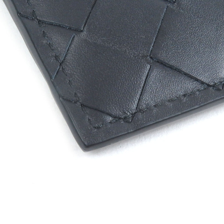 未使用品□BOTTEGAVENETA ボッテガヴェネタ 743209 レザー イントレチャート 名刺入れ カードケース ネイビー 箱・保存袋付き イタリア製