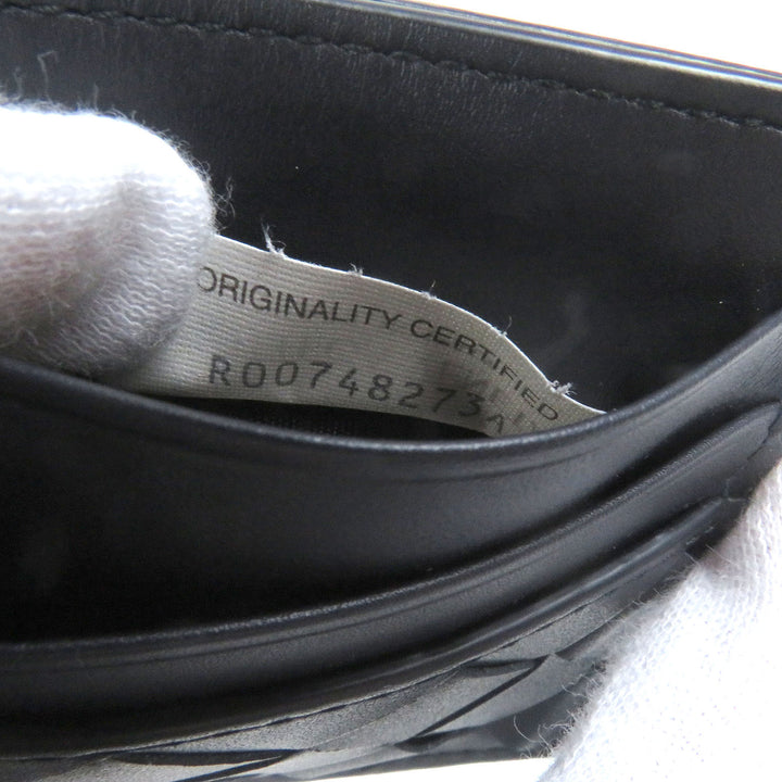 未使用品□BOTTEGAVENETA ボッテガヴェネタ 743209 レザー イントレチャート 名刺入れ カードケース ネイビー 箱・保存袋付き イタリア製