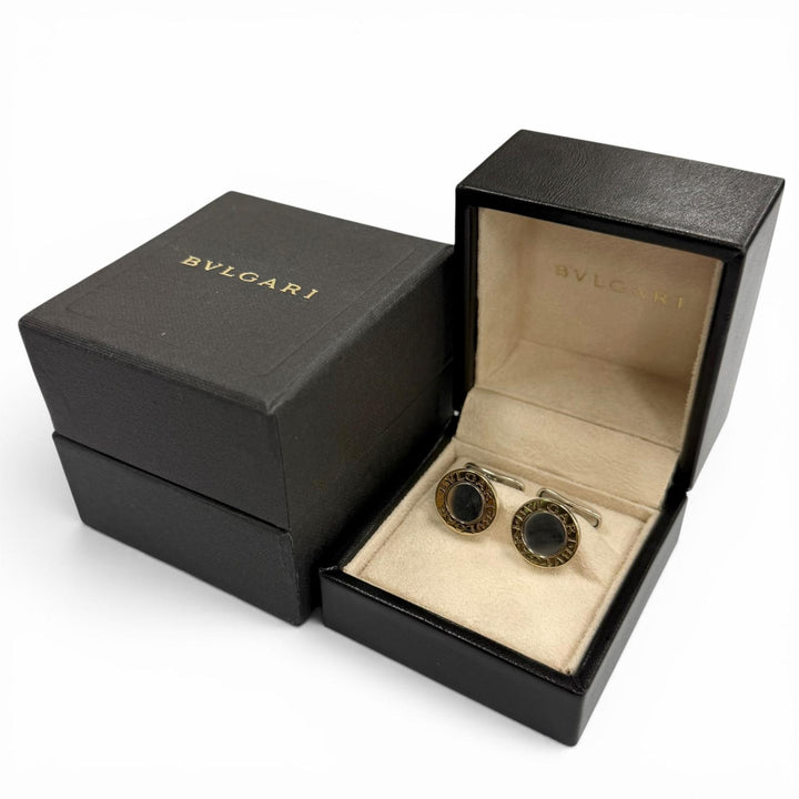美品▼BVLGARI ブルガリ ブルガリブルガリ 925 カフスボタン カフリンクス シルバー ゴールド イタリア製 重量10.1g メンズ 箱付き