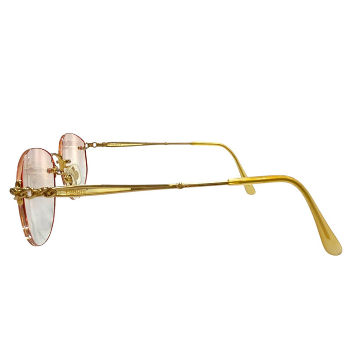 良品▼FENDI フェンディ FE-0901 K18 チェーン サングラス ゴールド クリアベージュ 53□17-140 度入り 日本製 重量30.09g メンズ