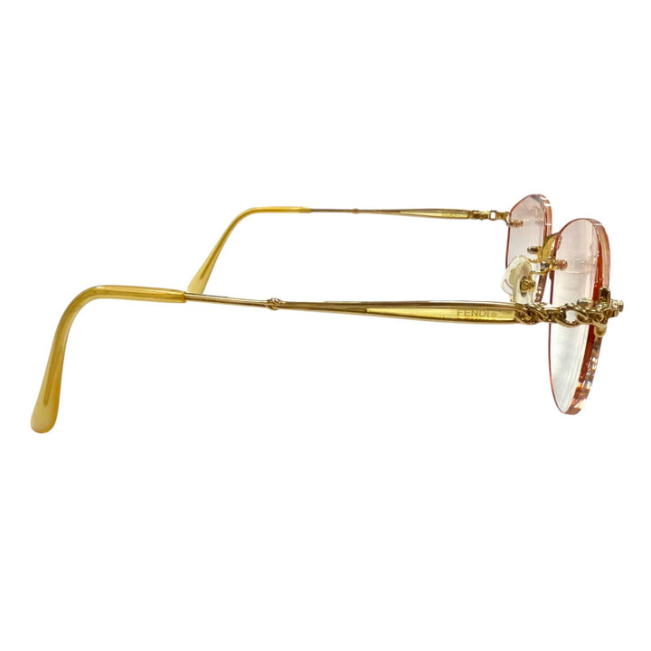 良品▼FENDI フェンディ FE-0901 K18 チェーン サングラス ゴールド クリアベージュ 53□17-140 度入り 日本製 重量30.09g メンズ