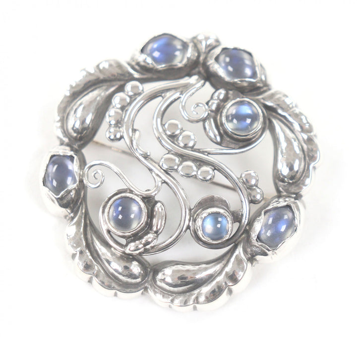 極美品□Georg Jensen ジョージジェンセン SV925 ムーンストーン 159 ブロッサム ブローチ シルバー 箱・ケース付 重量18.77g レディース