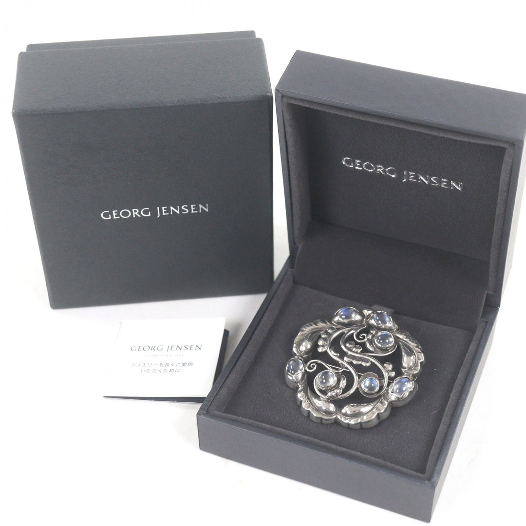 極美品□Georg Jensen ジョージジェンセン SV925 ムーンストーン 159 ブロッサム ブローチ シルバー 箱・ケース付 重量18.77g レディース