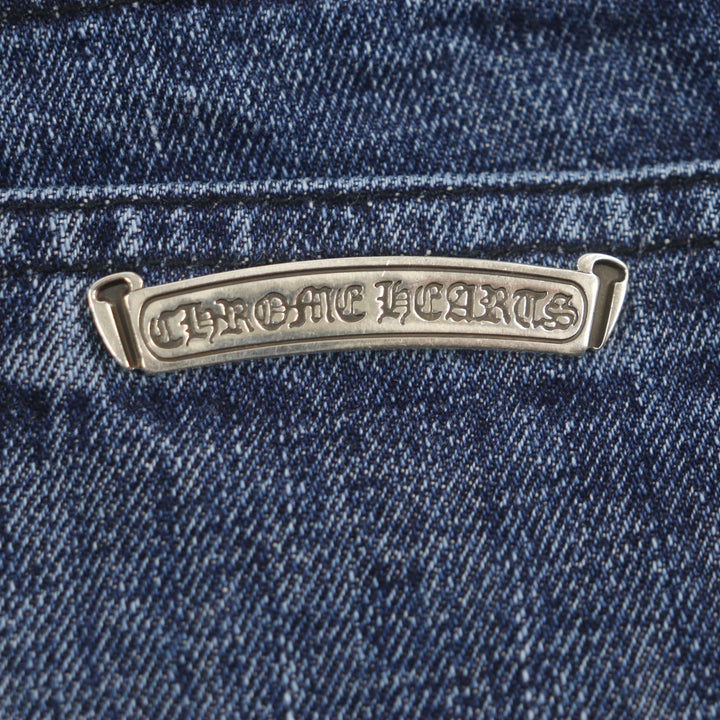 美品▼CHROME HEARTS クロムハーツ CHクロスボタン ホースシュー レザーロゴパッチ ブーツカット ボタンフライ デニムパンツ W32 メンズ
