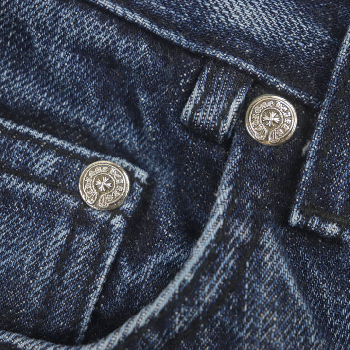 美品▼CHROME HEARTS クロムハーツ CHクロスボタン ホースシュー レザーロゴパッチ ブーツカット ボタンフライ デニムパンツ W32 メンズ