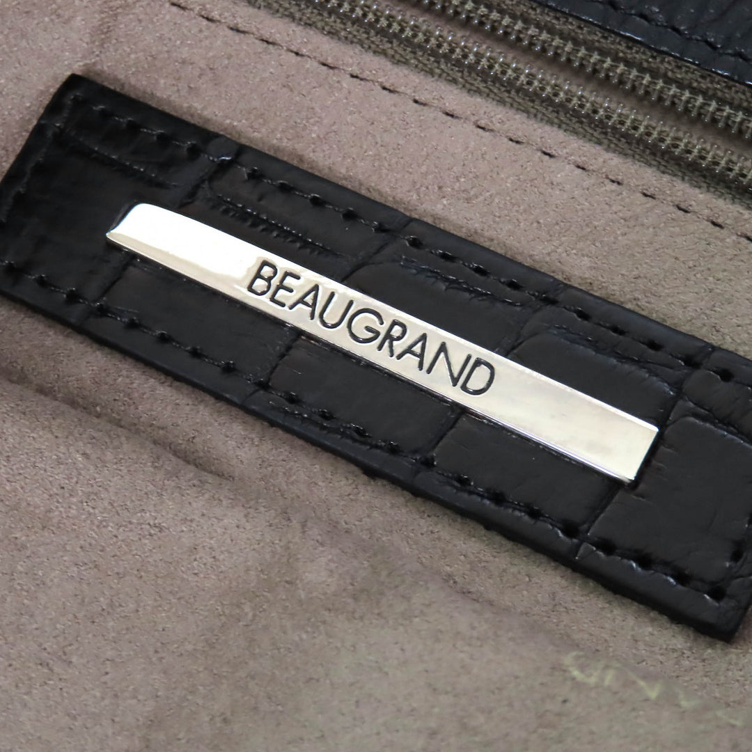 極美品△BEAUGRAND ボーグラン ロゴチャーム JRAタグ付き クロコダイル使い レザー 2WAY トートバッグ ショルダーバッグ ブラック 袋付き