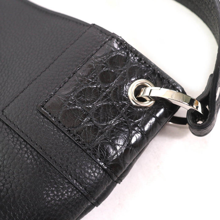 極美品△BEAUGRAND ボーグラン ロゴチャーム JRAタグ付き クロコダイル使い レザー 2WAY トートバッグ ショルダーバッグ ブラック 袋付き