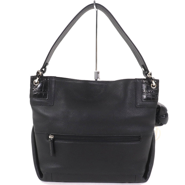 極美品△BEAUGRAND ボーグラン ロゴチャーム JRAタグ付き クロコダイル使い レザー 2WAY トートバッグ ショルダーバッグ ブラック 袋付き