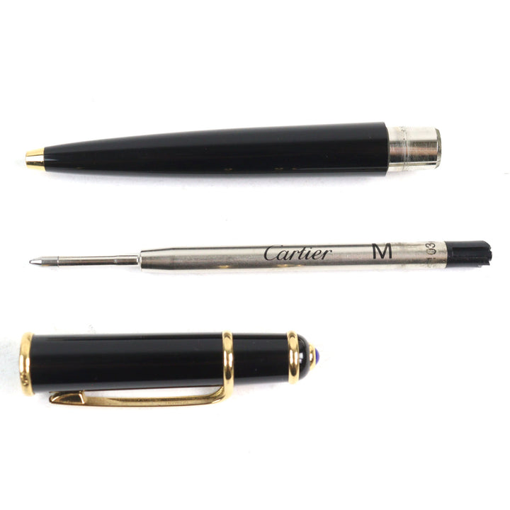 良品○Cartier カルティエ ディアボロ ドゥ カルティエ ロゴ刻印 ブルージェムストーン付き ツイスト式 ボールペン 筆記確認済み