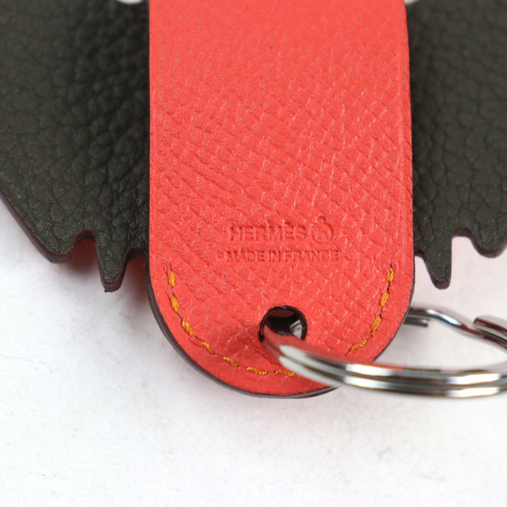 未使用品○HERMES エルメス プティアッシュ 象 レザー ルージュクー キーリング バッグチャーム レッド 箱・保存袋付き フランス製